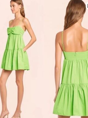 Amanda Uprichard Bright Lime Tiered Mini Dress with Bow Front